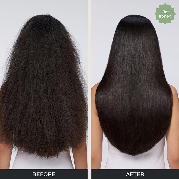 Smooth, frizz-free hair after using Paul Mitchell 3-Day No Frizz Spray on flat-ironed hair.