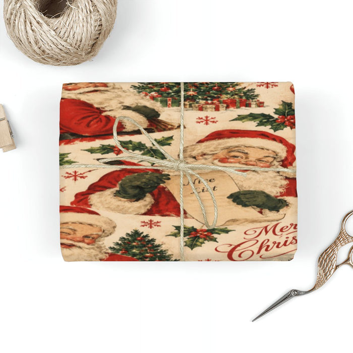3Pack Gift Wrapping Paper Sheets Old School Santa  (Made in USA)