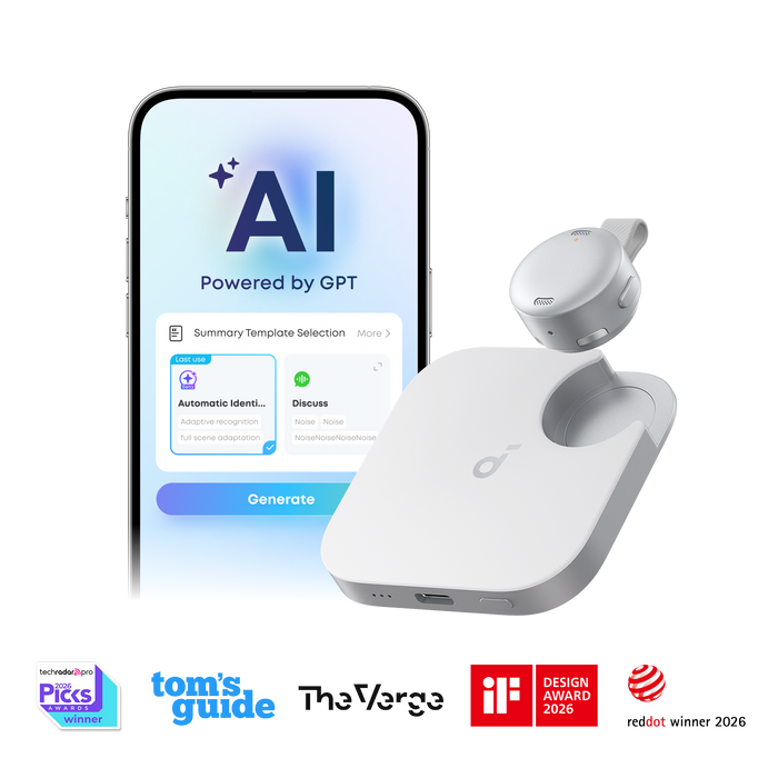 Anker soundcore Work | Coin-Sized Wearable AI Note Taker / Voice Recorder