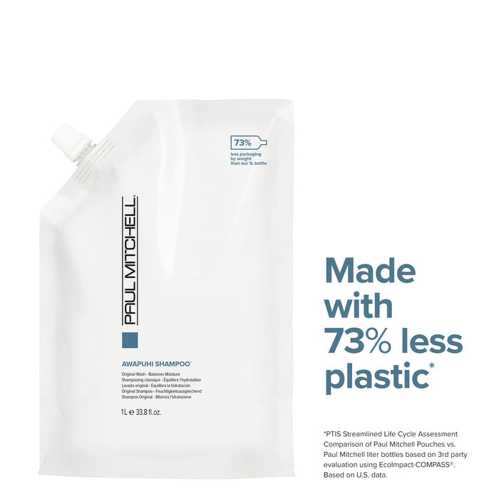 Paul Mitchell Awapuhi Shampoo Refill Pouch infographic on a white background
