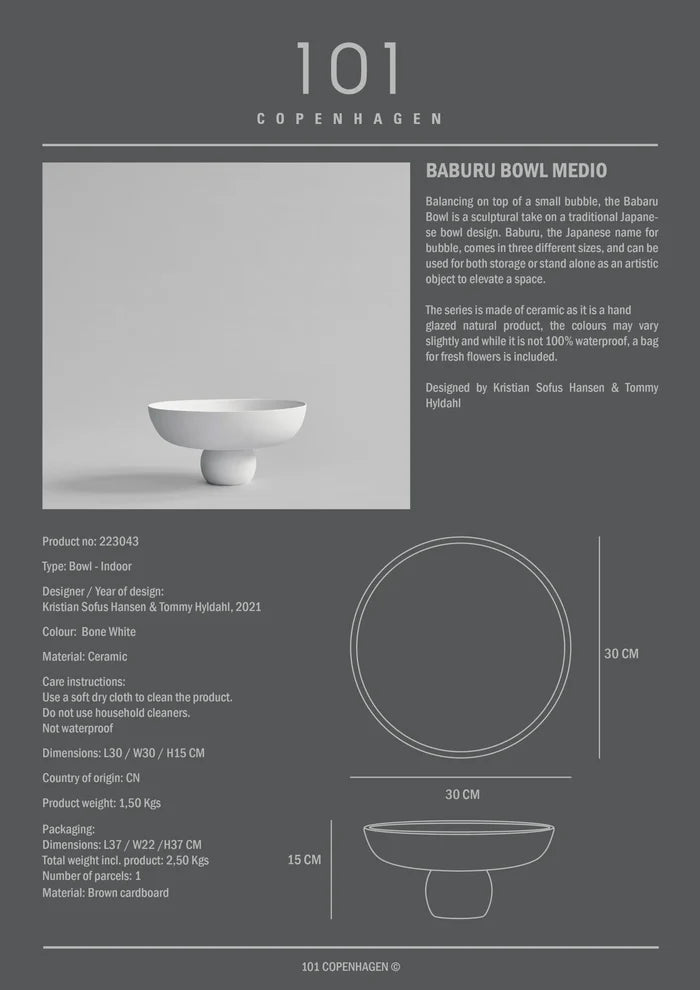 Baburu Bowl, Medio - Bone White Vases 101 Copenhagen