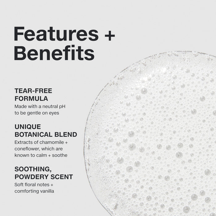 Features and benefits smear infographic for Baby Don't Cry Shampoo
