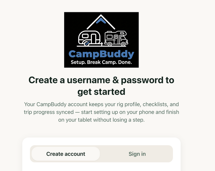 CampBuddy - The RV Campsite Setup and Break Camp Checklist App