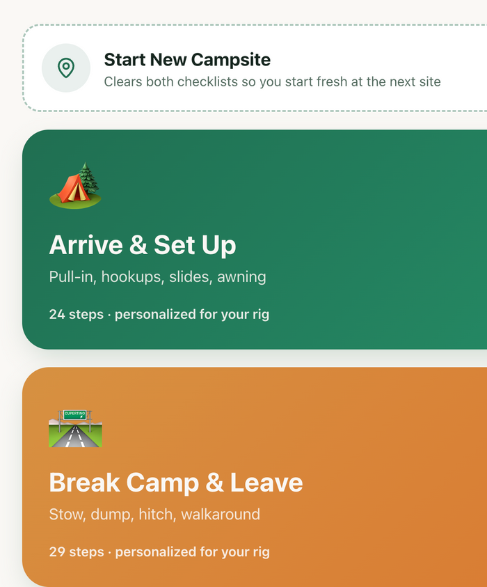 CampBuddy - The RV Campsite Setup and Break Camp Checklist App