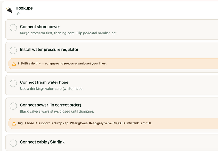 CampBuddy - The RV Campsite Setup and Break Camp Checklist App