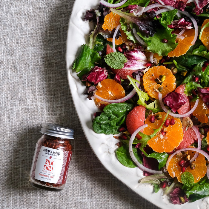 Silk chili and a winter citrus salad from Burlap & Barrel