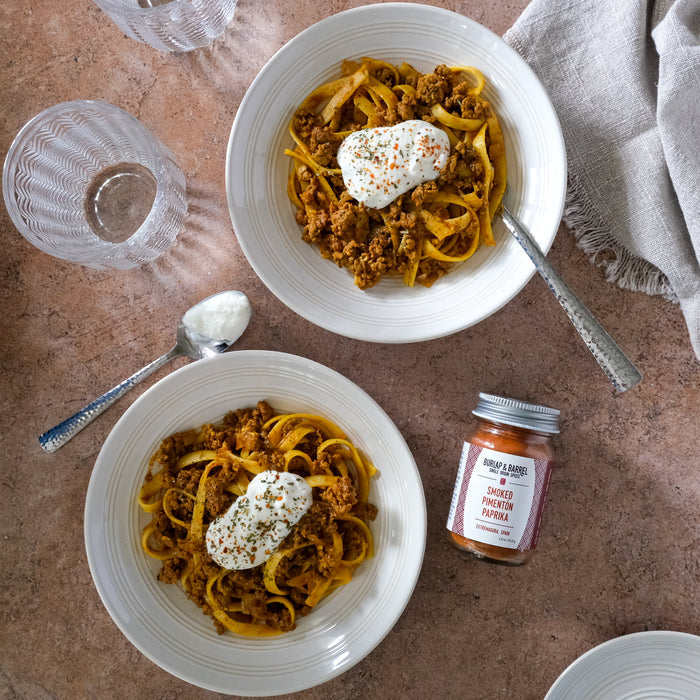 smoked pimenton with a smoky ragu over pasta