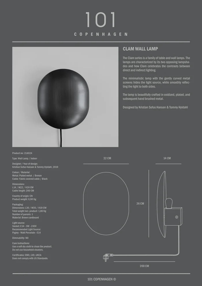 Clam Wall Lamp - Bronze wall lamp 101 Copenhagen