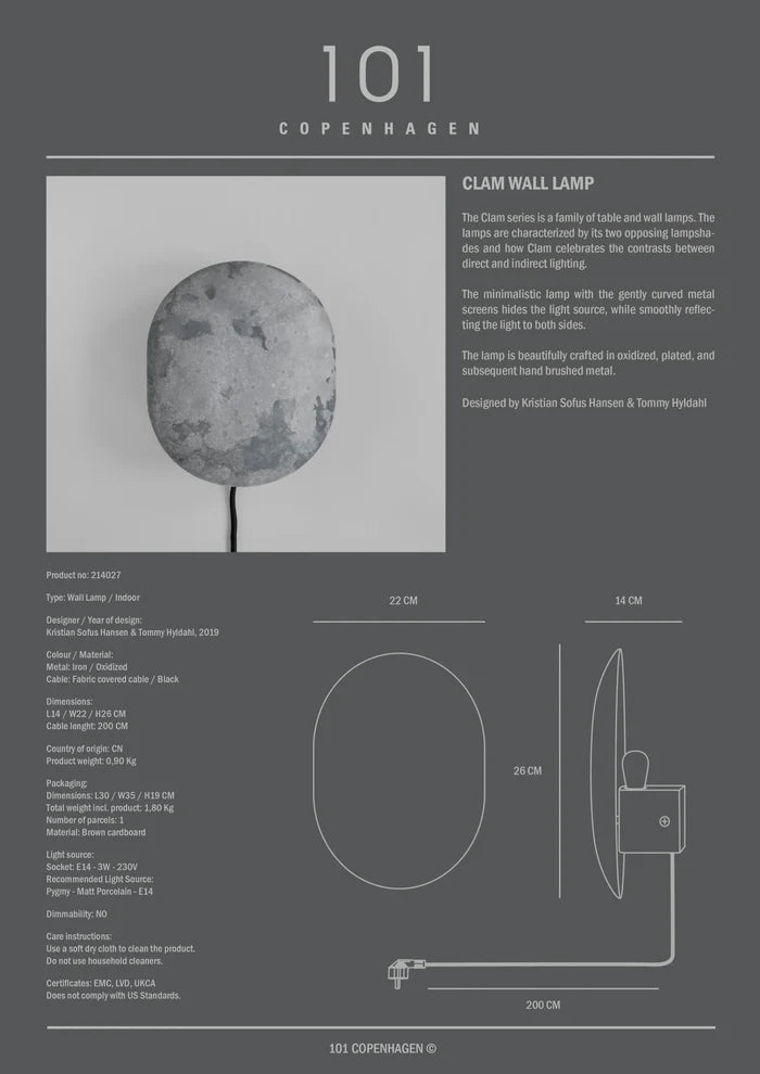 Clam Wall Lamp - Oxidized Lamps 101 Copenhagen