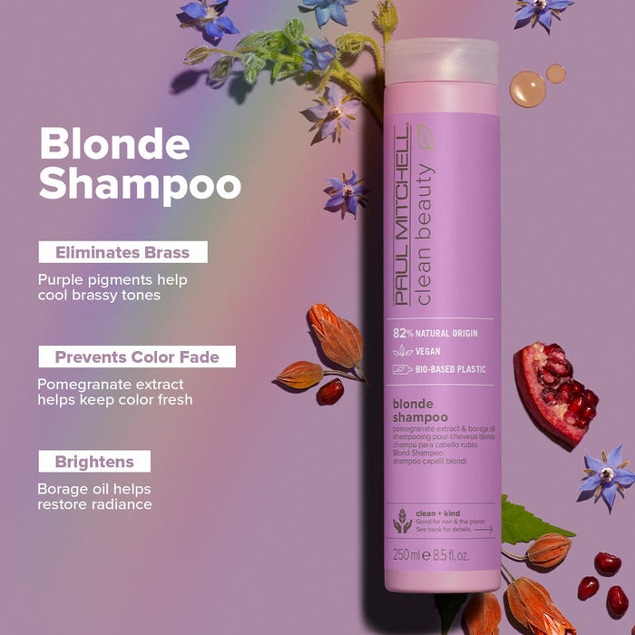 Clean Beauty Blonde Shampoo features & benefits infographic