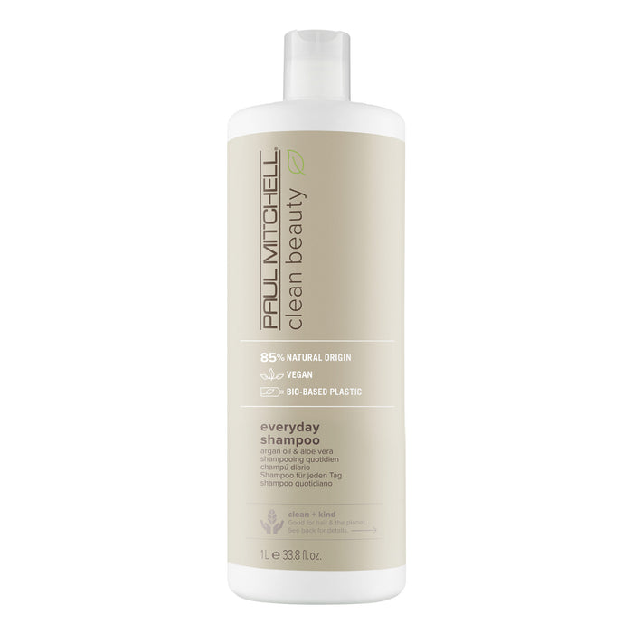 A bottle of Clean Beauty Everyday Shampoo on a white background