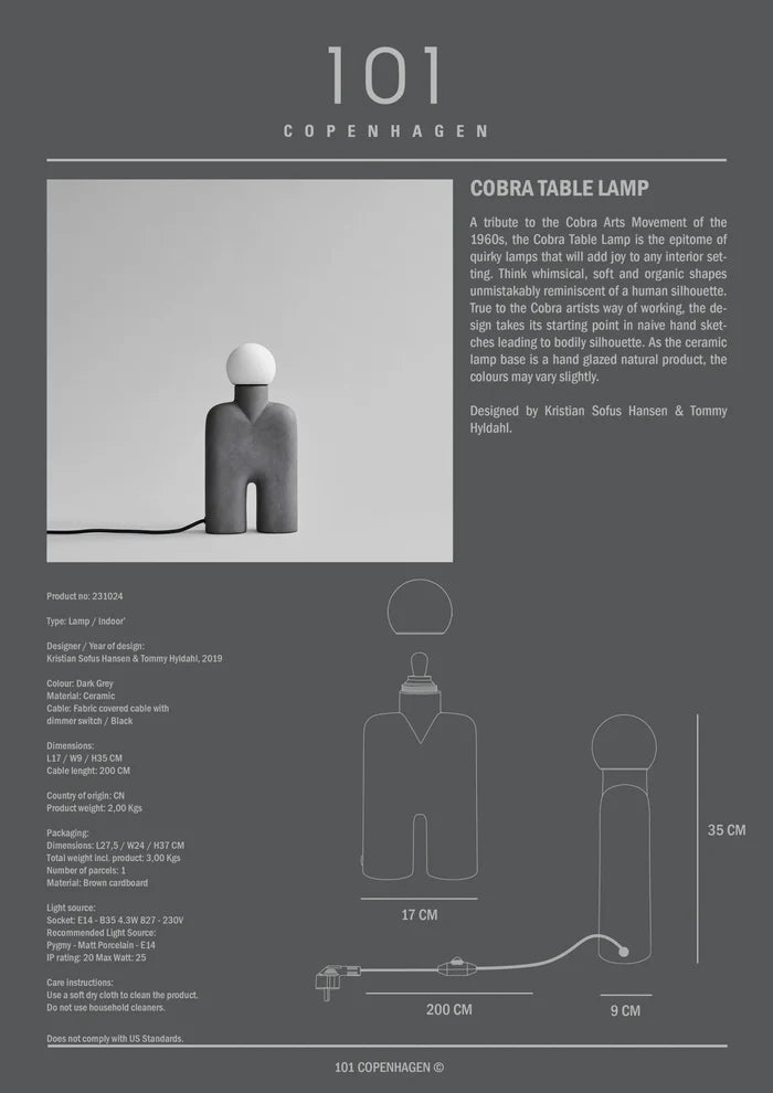 Cobra Table Lamp - Dark Grey Table Lamp 101 Copenhagen