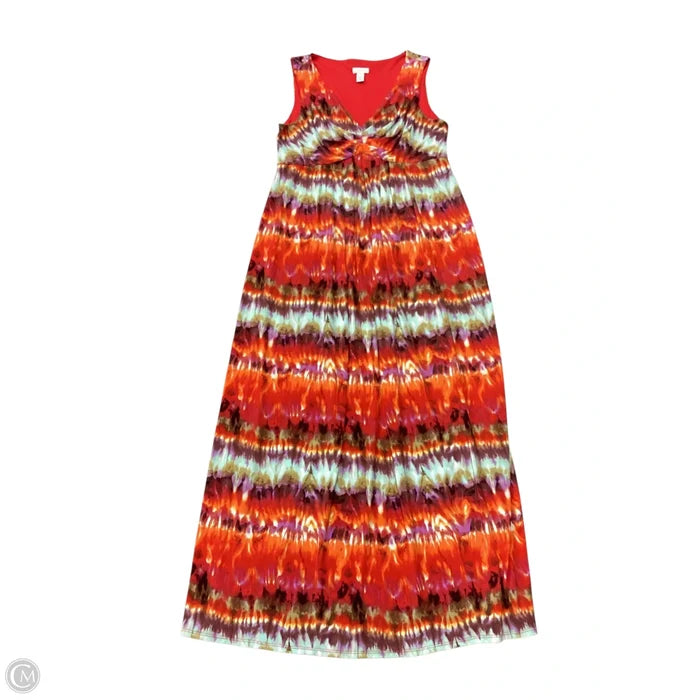 Dress Casual Maxi By Chicos In Brown & Green, Size: L