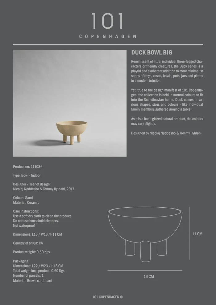 Duck Bowl, Big - Sand Decorative Bowl 101 Copenhagen