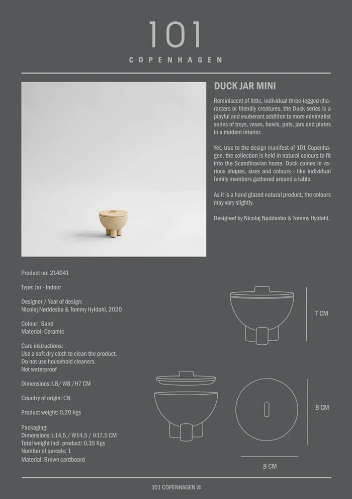 Duck Jar, Mini - Sand Decorative Jar 101 Copenhagen