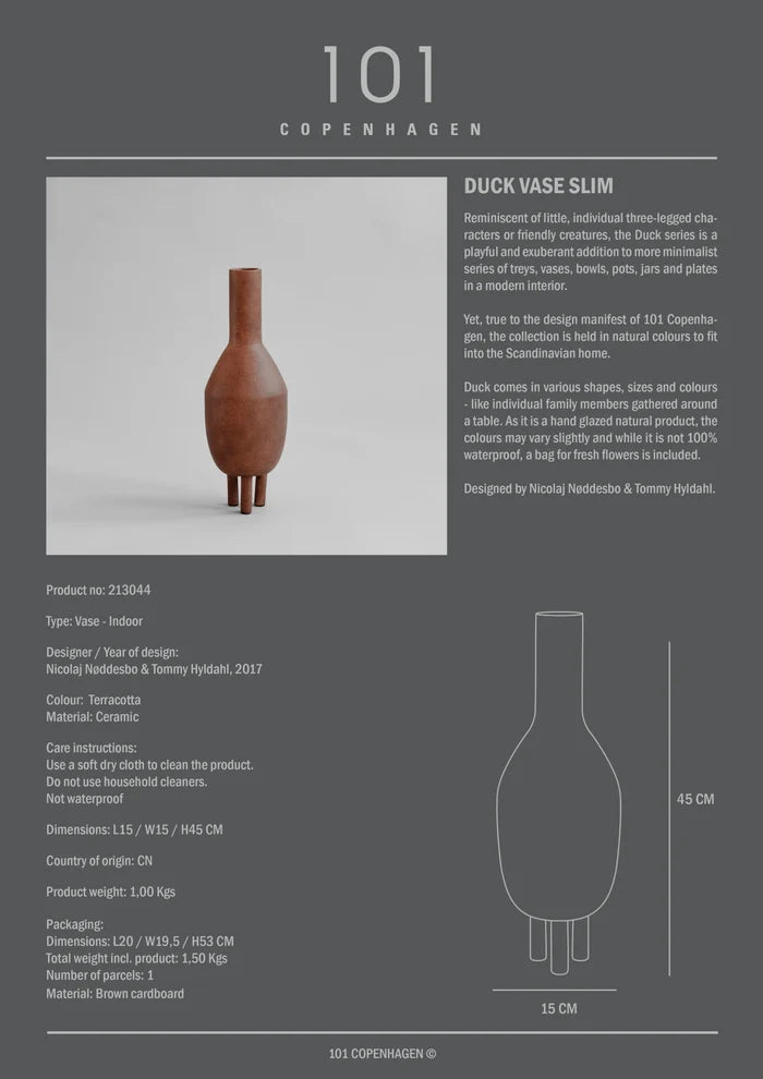 Duck Vase, Slim - Terracotta Vases 101 Copenhagen
