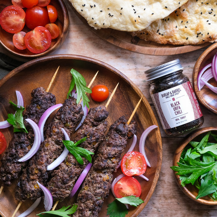 Beef kebabs made with Black Urfa Chili