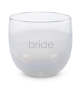 fizz white, hand-blown drinking glass, etched with the word bride.