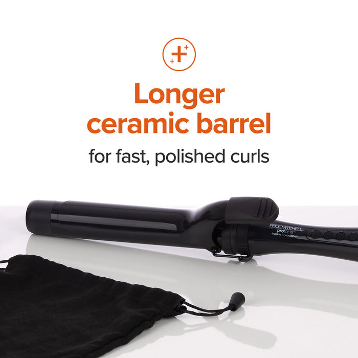 Longer, ceramic barrel for fast, polished curls