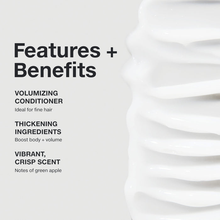 Features and benefits smear infographic for Paul Mitchell Extra-Body Conditioner