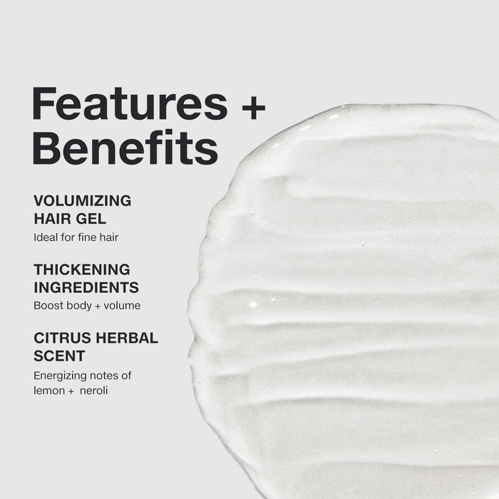 Features and benefits smear infographic for Paul Mitchell Extra-Body Sculpting Gel