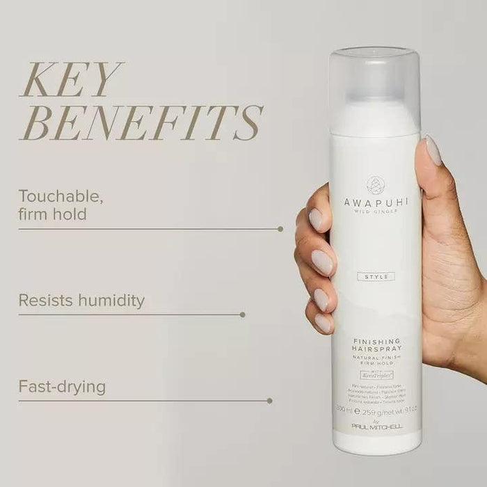 Key benefits infographic for Awapuhi Wild Ginger Finishing Hairspray