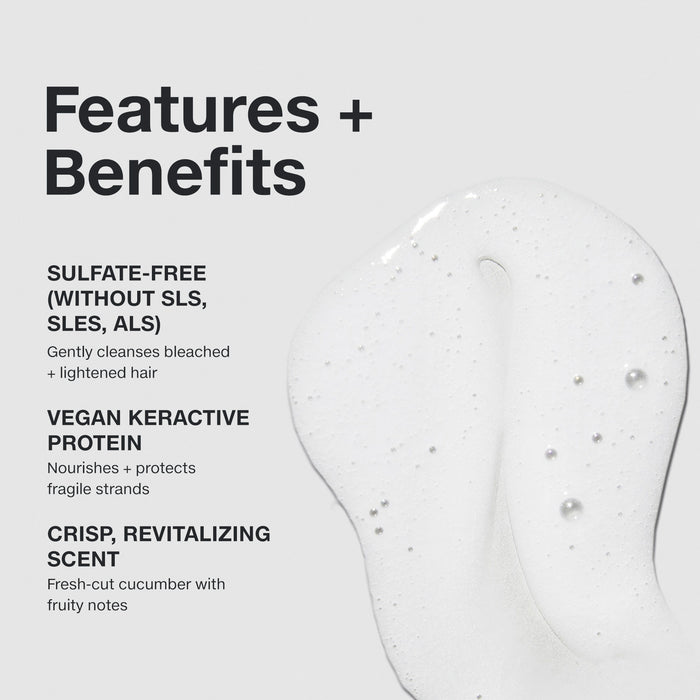 Features and benefits smear infographic for Paul Mitchell Forever Blonde Shampoo