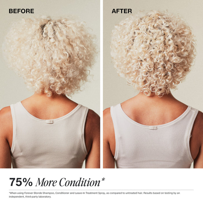 Before and after comparison when using Paul Mitchell Forever Blonde Collection