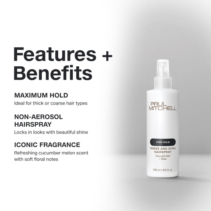 Paul Mitchell Freeze and Shine Hairspray: non-aerosol hairspray delivers maximum hold with a cucumber melon scent.