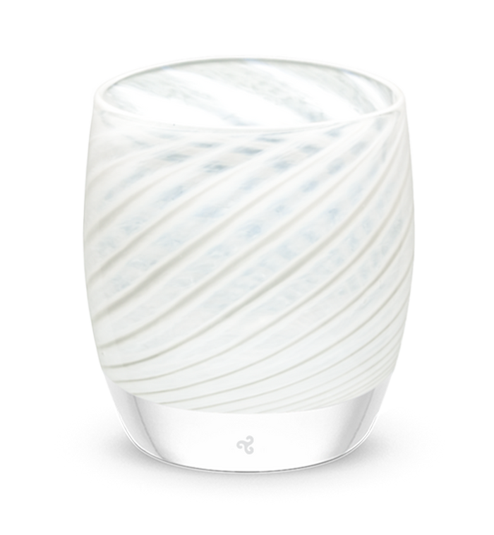 good winter white translucent swirl hand-blown glass votive candle holder