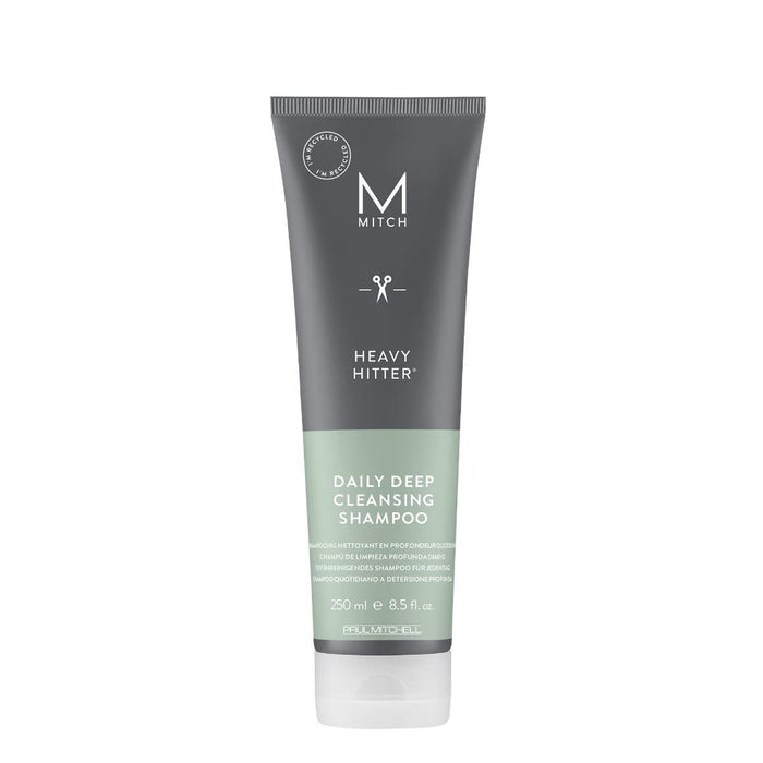 A tube of Mitch Heavy Hitter Daily Deep Cleansing Shampoo on a white background