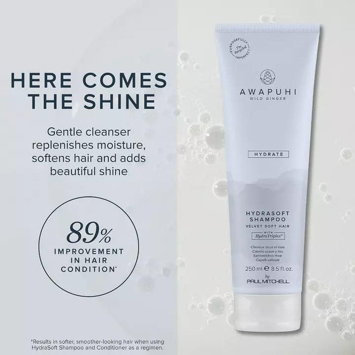 Awapuhi Wild Ginger HydraSoft Shampoo infographic and claim
