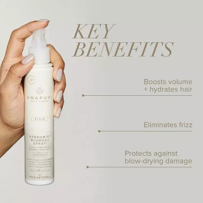 Key benefits infographic for Awapuhi Wild Ginger HydroMist Blowout Spray