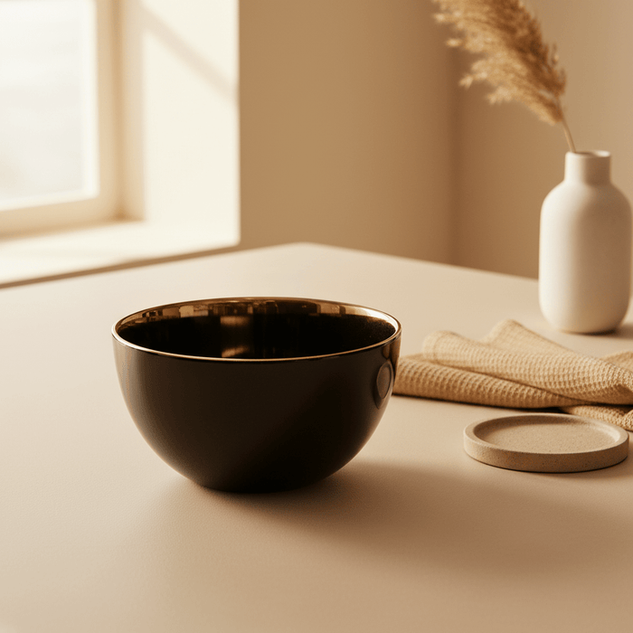 Ida Black Glass Bowl with Gold Rim