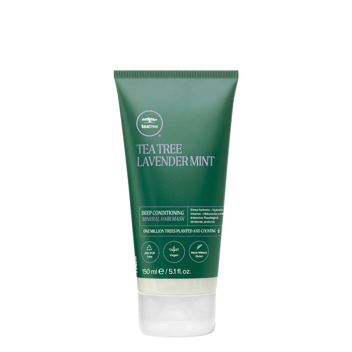A tube of Tea Tree Lavender Mint Deep Conditioning Mineral Hair Mask on a white background