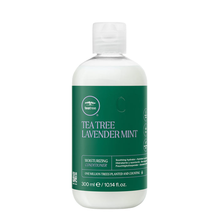A bottle of Tea Tree Lavender Mint Moisturizing Conditioner on a white background