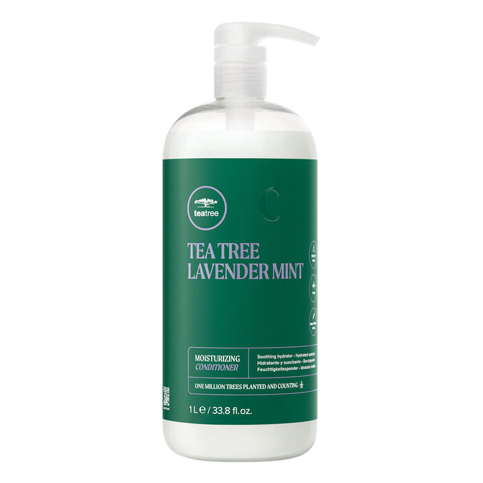 A bottle of Tea Tree Lavender Mint Moisturizing Conditioner on a white background