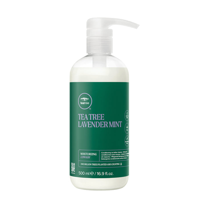 A bottle of Tea Tree Lavender Mint Moisturizing Cowash on a white background