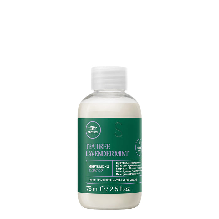 A bottle of Tea Tree Lavender Mint Moisturizing Shampoo on a white background