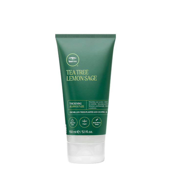 A tube of Tea Tree Lemon Sage Thickening Blowout Gel on a white background.