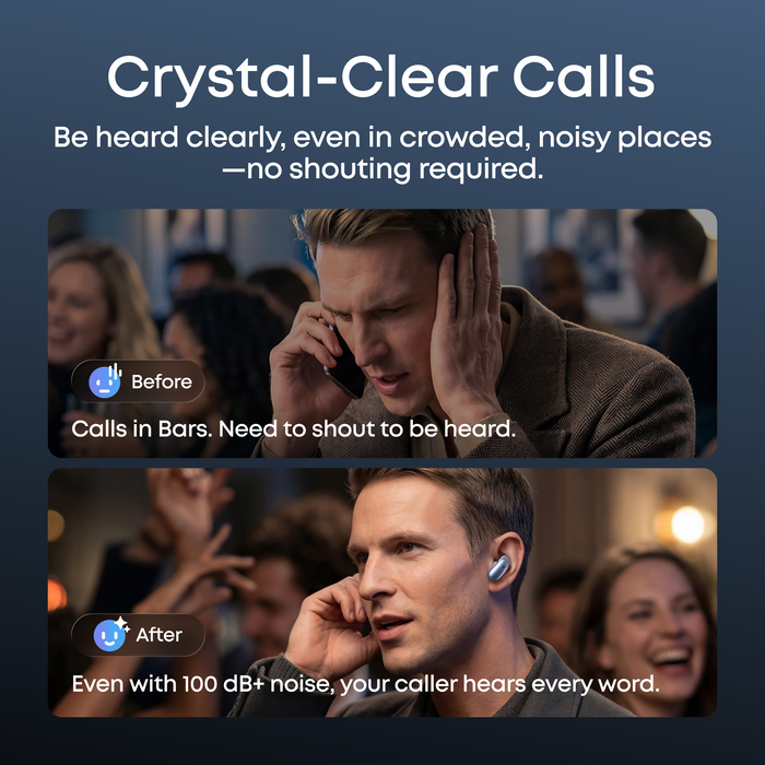 soundcore Liberty 5 Pro ANC earbuds crystal-clear call performance in noisy bar environment - be heard clearly even with 100dB+ background noise