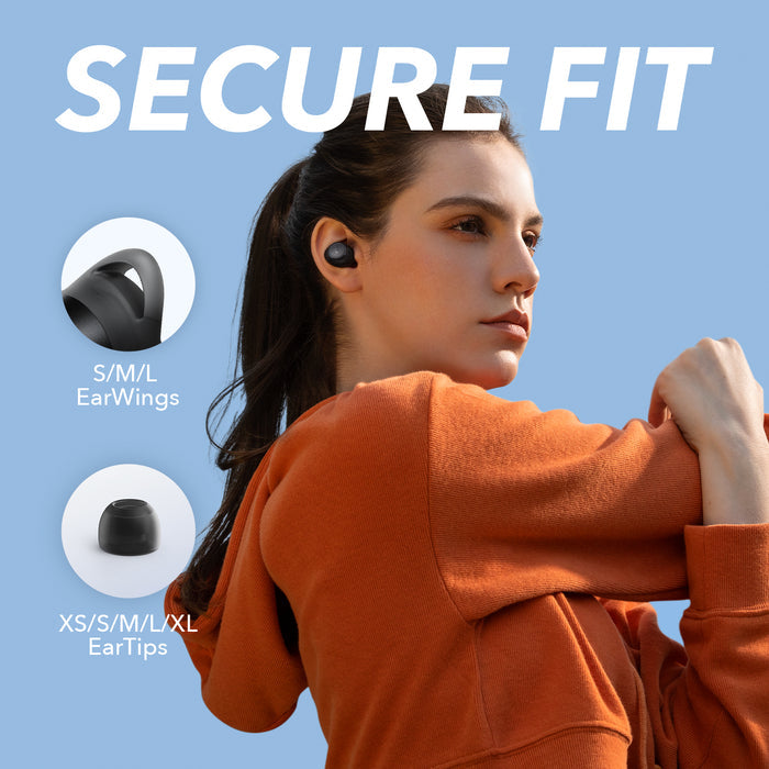 soundcore earbuds with secure fit and multiple ear tips options