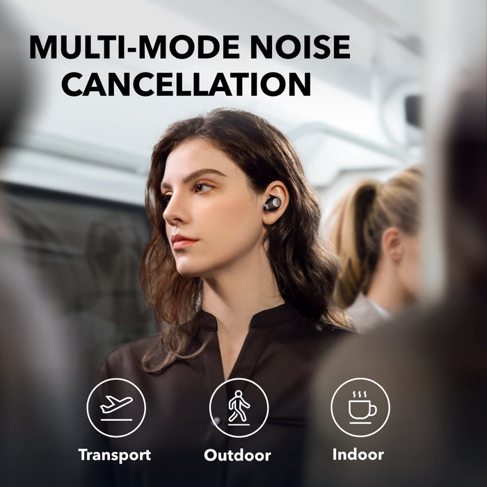 soundcore earbuds with multi-mode noise cancellation for transport