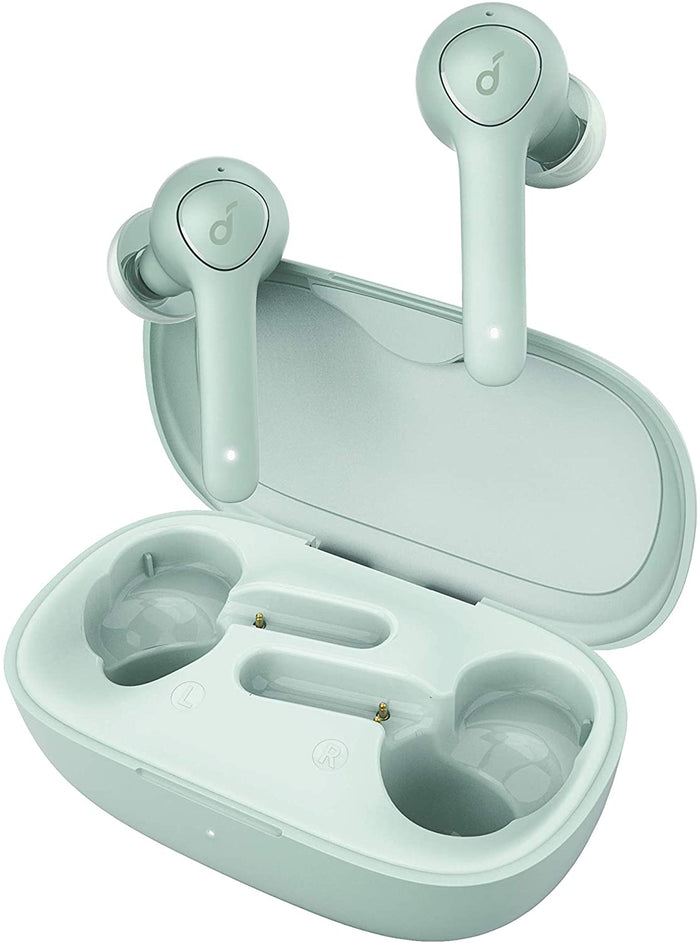 soundcore green wireless earbuds with open charging case