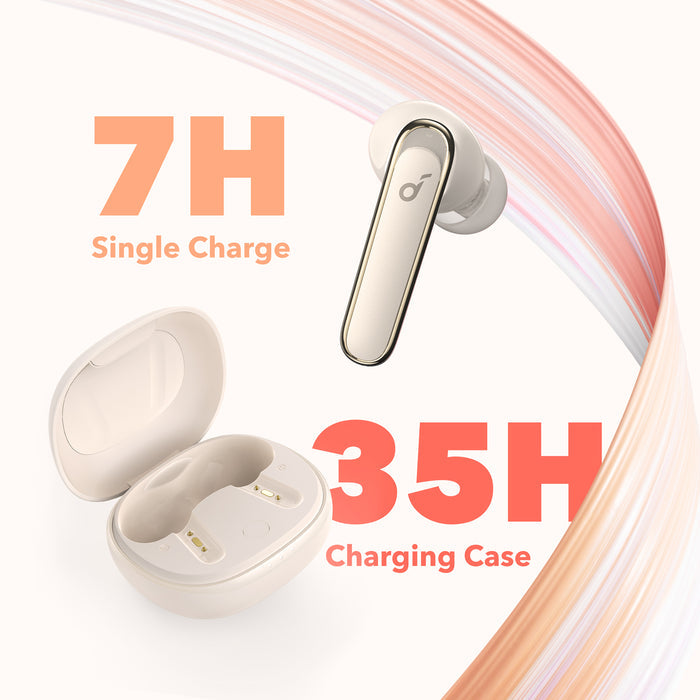 soundcore earbuds in charging case with 7H charge and 35H case