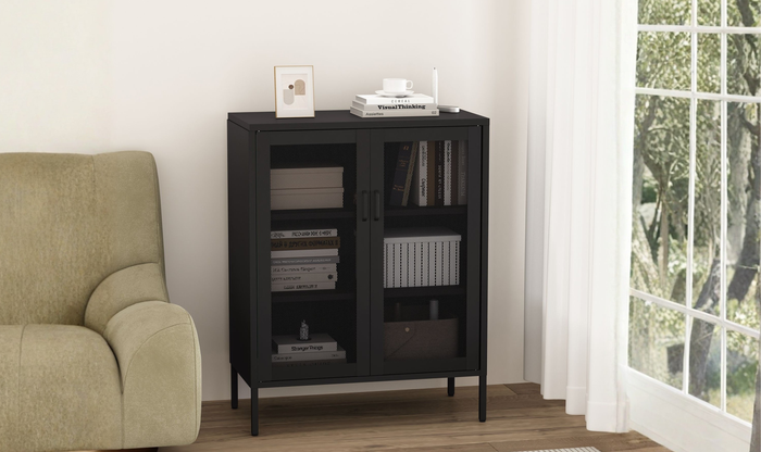 Manhattan Comfort Amelia Metal Accent Cabinet-Jennifer Furniture