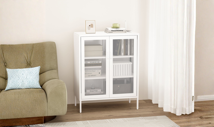 Manhattan Comfort Amelia Metal Accent Cabinet-Jennifer Furniture