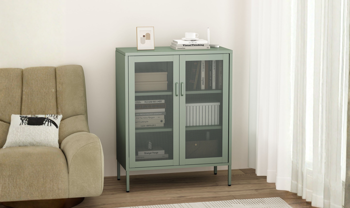 Manhattan Comfort Amelia Metal Accent Cabinet-Jennifer Furniture