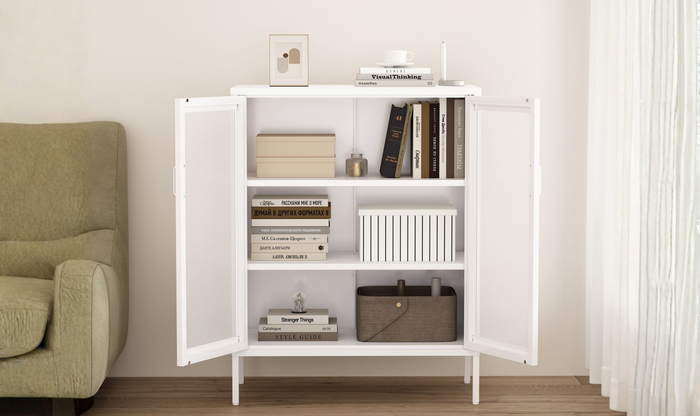 Manhattan Comfort Amelia Metal Accent Cabinet-Jennifer Furniture