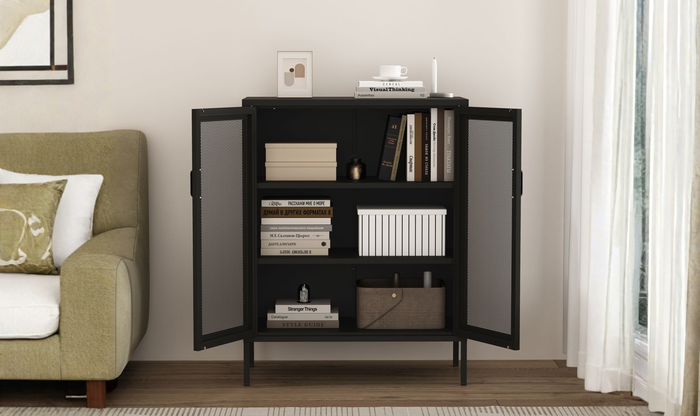 Manhattan Comfort Amelia Metal Accent Cabinet-Jennifer Furniture